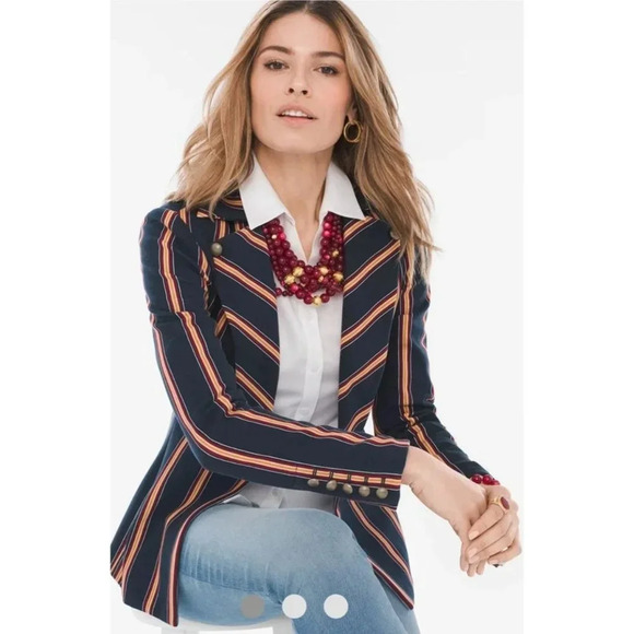 Chicos Womens Petite Striped Twill Ponte Blazer Coat Multicolor Sz 4 - Picture 1 of 13